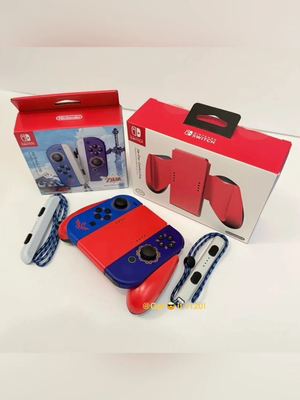 Bundle Nintendo Switch Joy Con (L) (R) Zelda with Joy Con Comfort Grip Charging